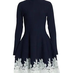 Lace Trim Fit & Flare Knit Dress LELA ROSE  Size  XS NWT